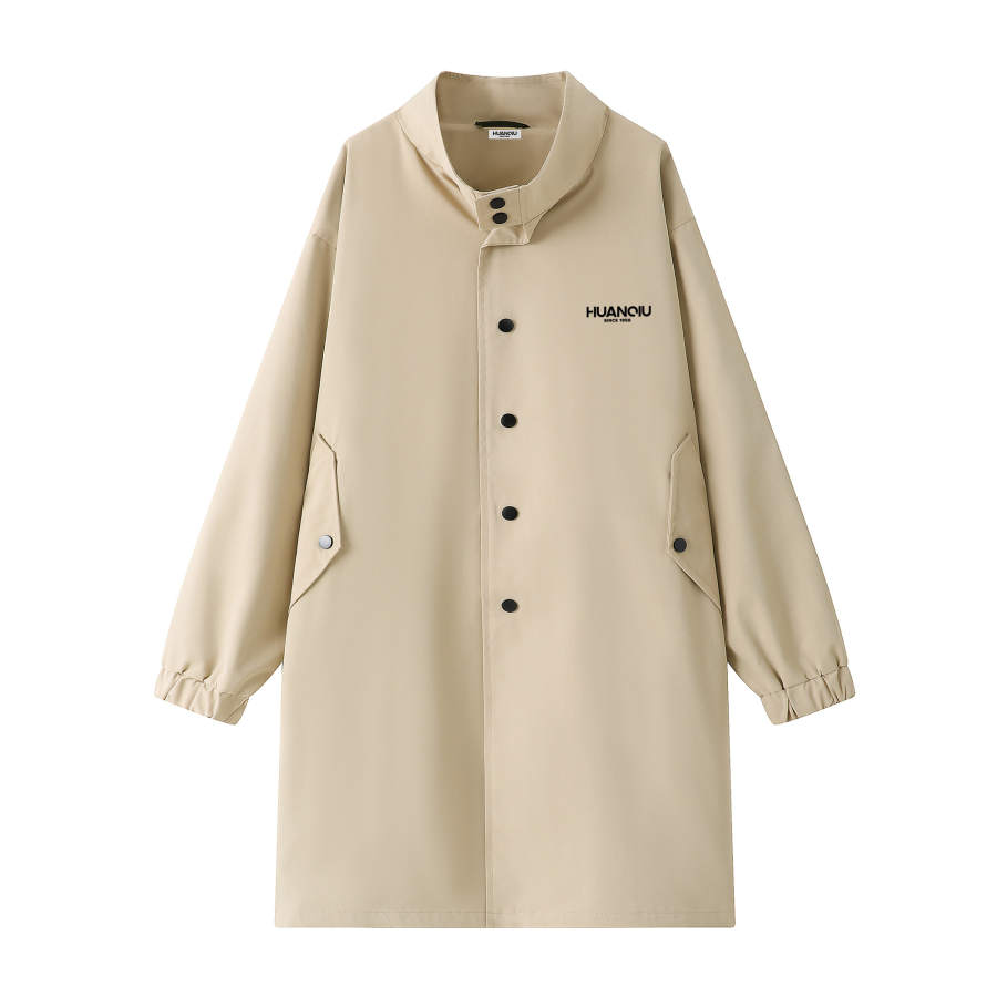 HUANQIU Trench Coats Unisex Stand Collar Moderate