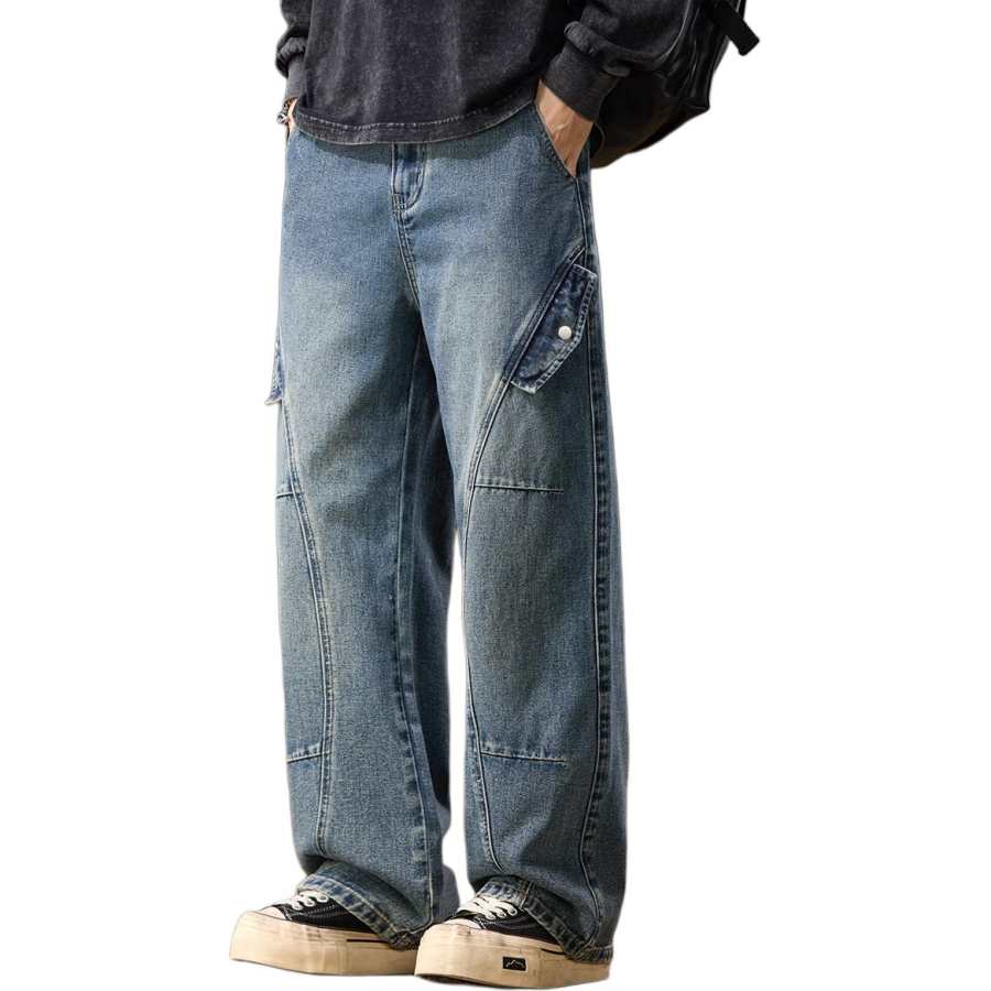 Tonlion Jeans Unisex Denim Blue Moderate Wide Leg Pants