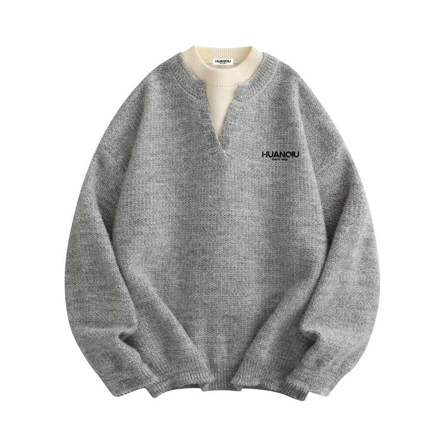 HUANQIU Knitwear Unisex Crew Neck Moderate Mock Two Piece