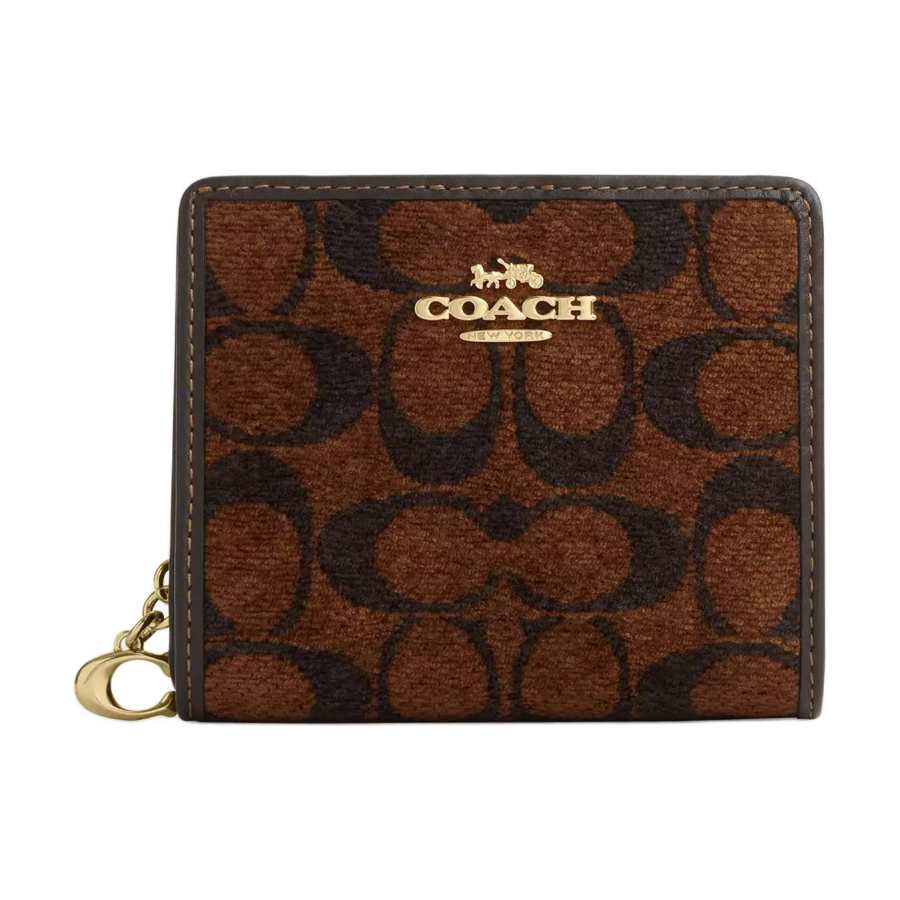 COACH Snap Wallet Signature Corduroy With Smooth Leather Wallet Regular Women's Truffle