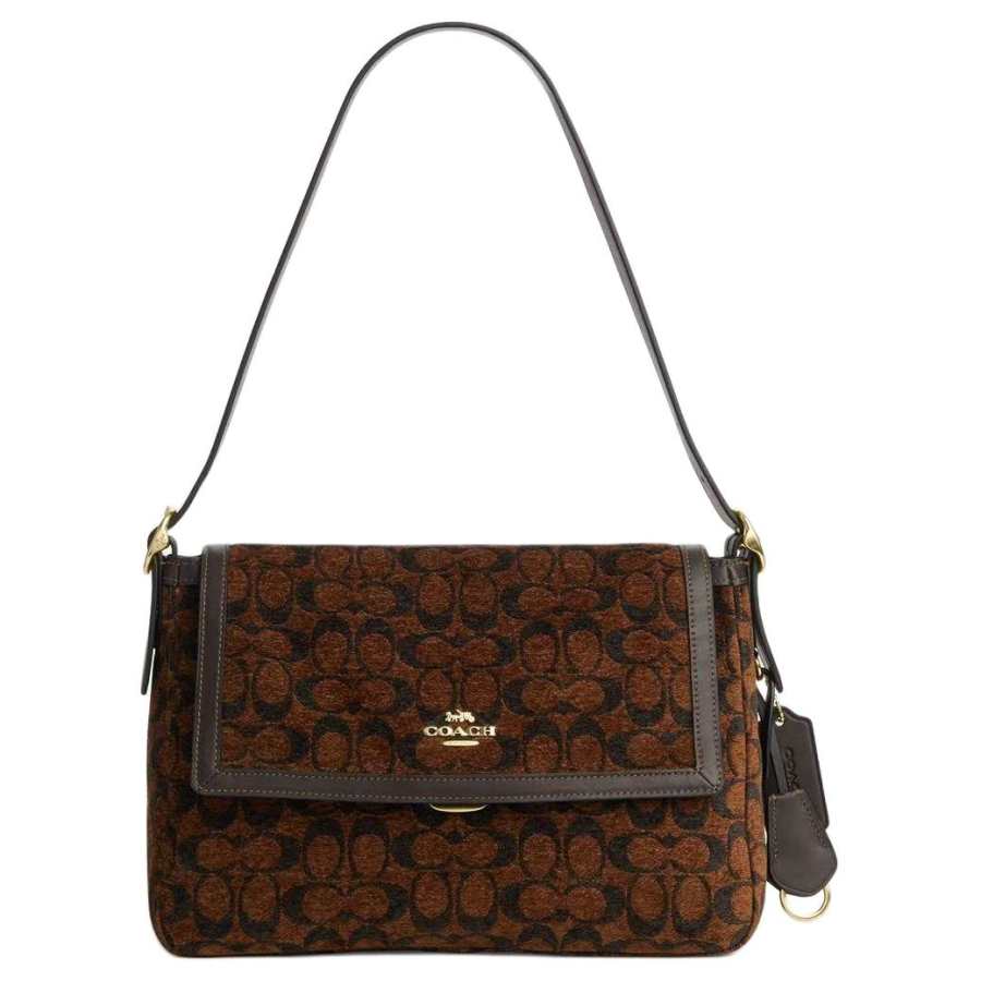 COACH Etta Fabric Shoulder Bag Large Women's Truffle Brown