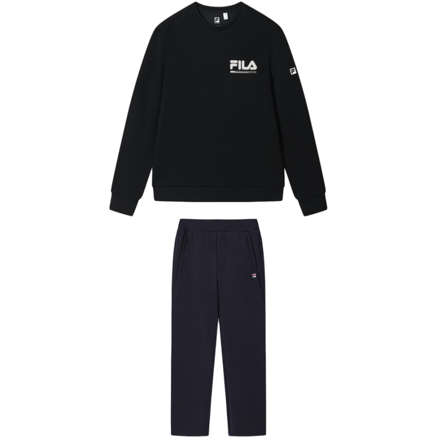 FILA Sweatshirt Sets Men's Clothing Sets Jet Black Top+Legend Blue Bottom Crew Neck Moderate