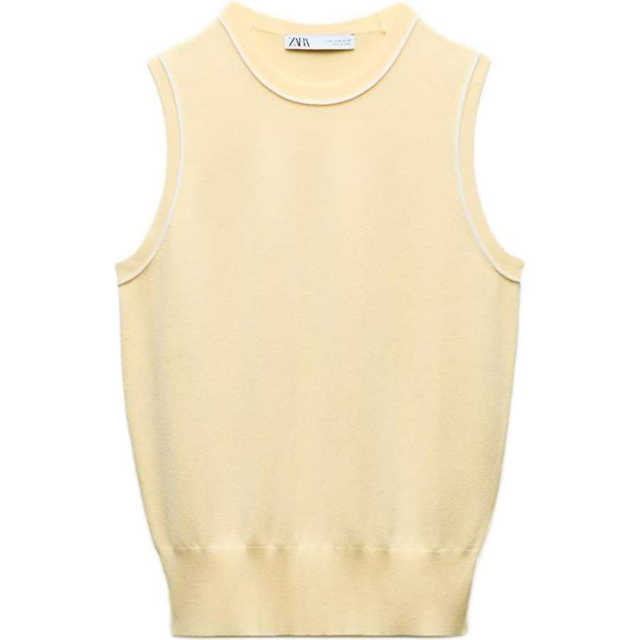 ZARA Tank Tops Women's Cream Crew Neck Moderate Other