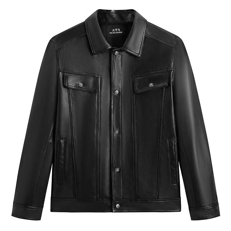 PEACEBIRD MEN Sharpness Leather Jacket Sheepskin Oil Wax Genuine Leather Jacket Men's