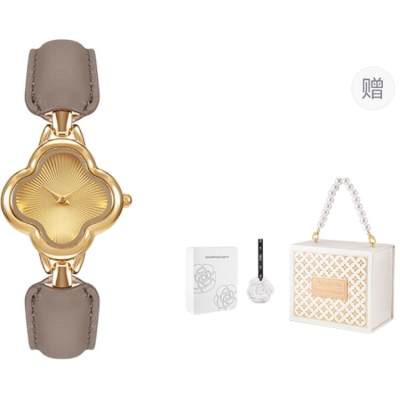 MISHALI Quartz Movement Leather Strap Watch Women's Watch Gold Dial