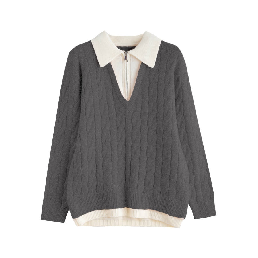 Tonlion Knitwear Women's Medium Heather Gray Lapel Moderate