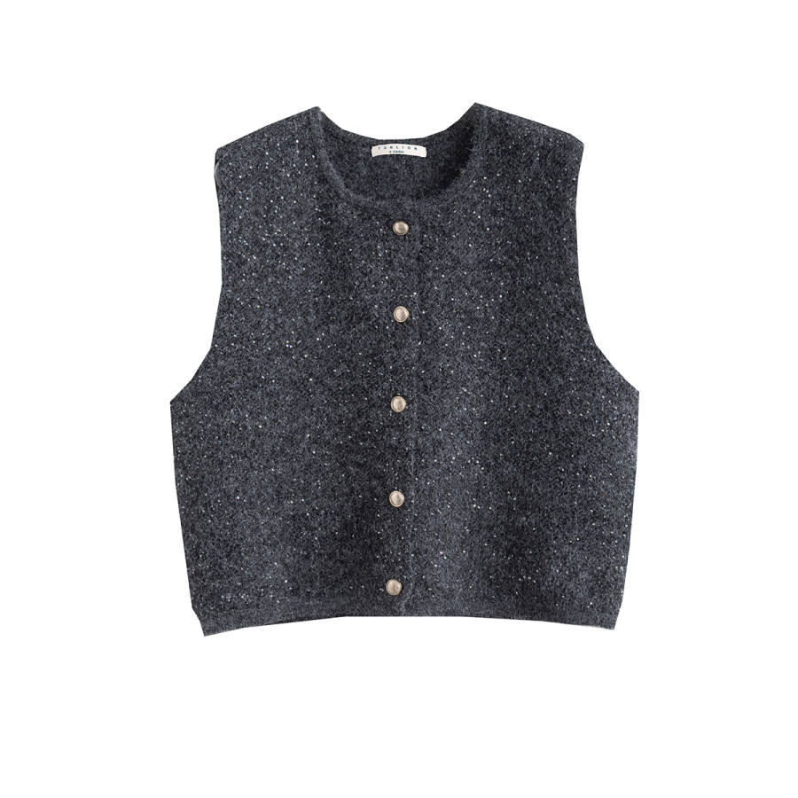Tonlion Knitwear Women's Dark Heather Gray Crew Neck Moderate Cardigan