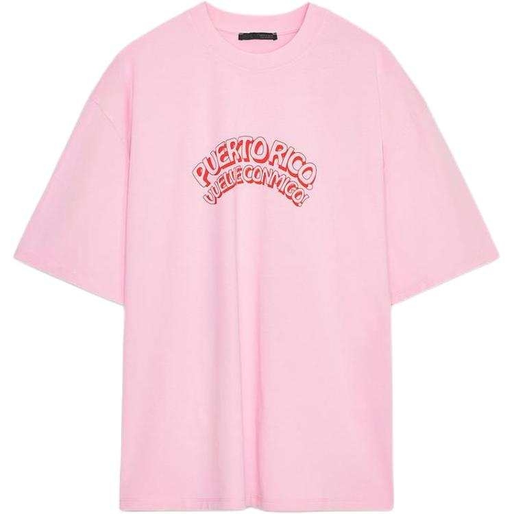 ZARA T Shirts Women's Pink Crew Neck Moderate