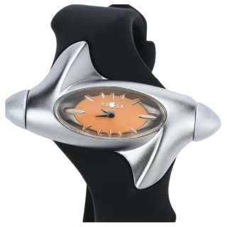 KIOSK Silver Luxury American Fossil Quartz Movement Rubber Strap Watch Unisex Yellow Watch Dial