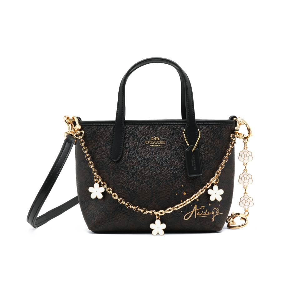 COACH City Coated Canvas Cool Play Koala, Black Tote Bag Handbag Mini Women's Black
