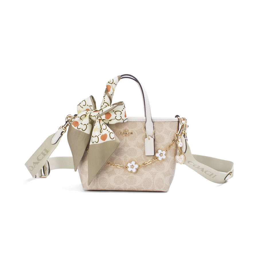 COACH City Coated Canvas One Shoulder Handbag Mini Women's Sand & Chalk White