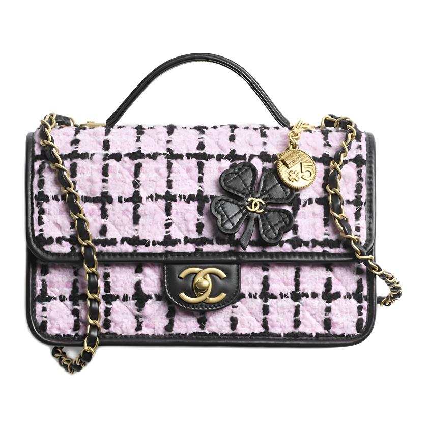 CHANEL Wool Twill Soft Woolen With Calfskin One Shoulder Handbag Women's Black & Pink