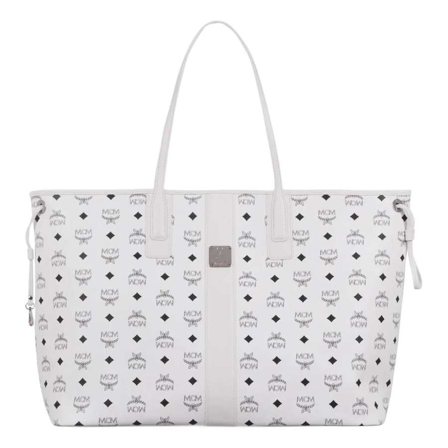 MCM Liz Visetos Canvas Shoulder Bag Large Women's White