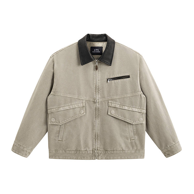 PEACEBIRD MEN Casual Color Block Barn Style Jacket Men's