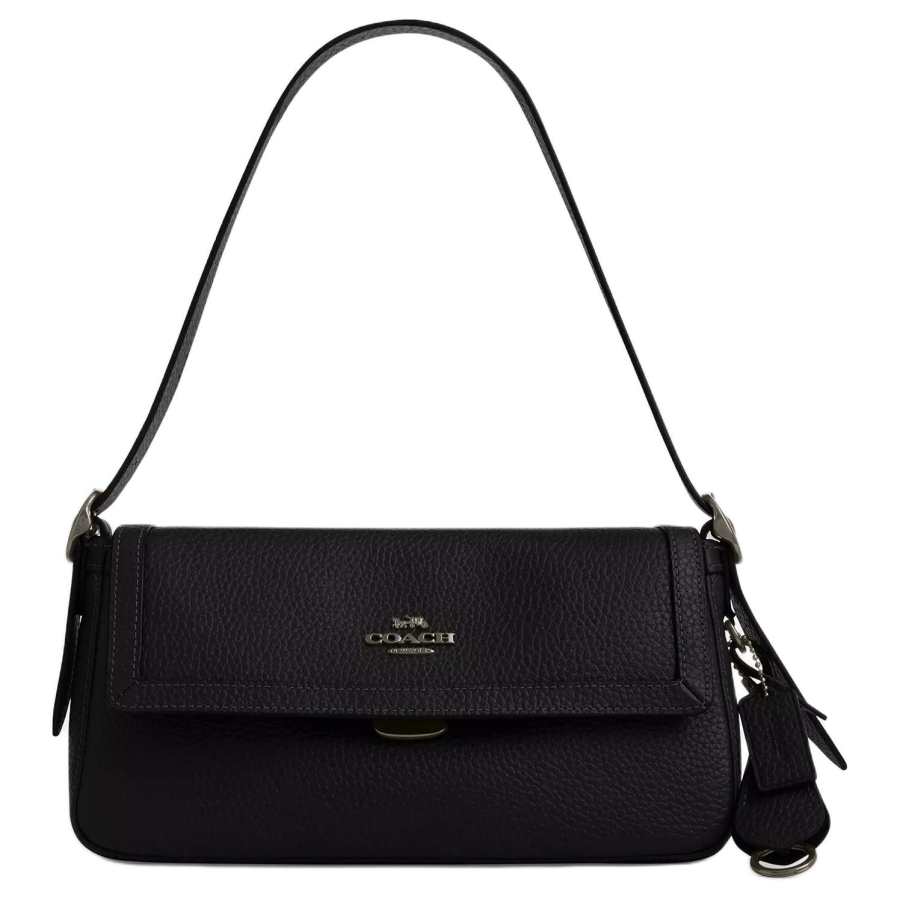 COACH Etta Pebble Leather Underarm Shoulder Bag Medium Women's Black