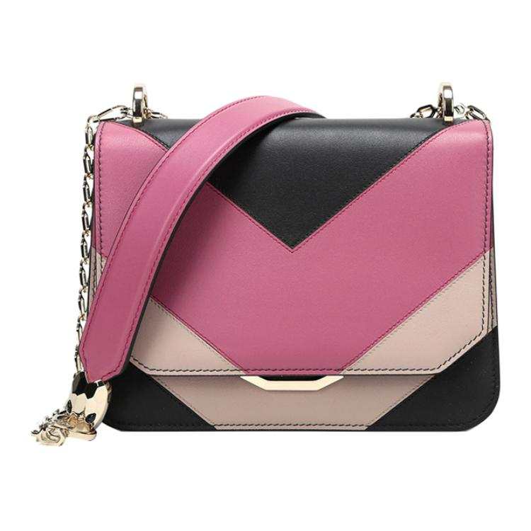 BVLGARI SERPENTI Cow Leather Shoulder Bag Women's Black Heather Amethyst Multicolor