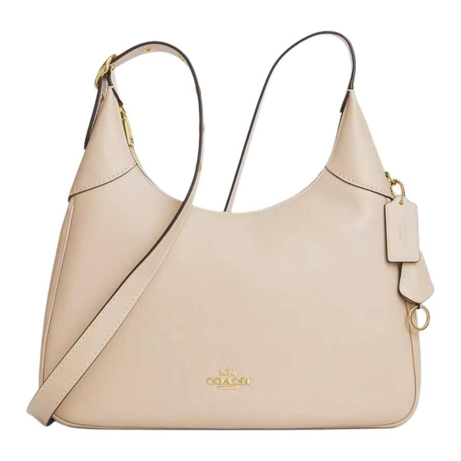 COACH Ella Leather Shoulder Bag Large Women's Oat