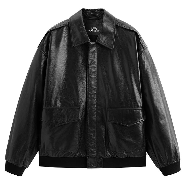 PEACEBIRD MEN Sharpness Leather Jacket Goatskin Genuine Leather Jacket Men's