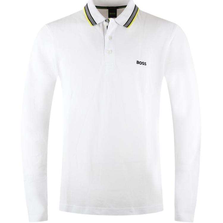 HUGO BOSS Polo Shirts Men's White Polo Collar Moderate Straight Fit