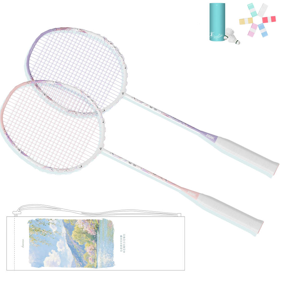 PEAK Full Carbon Badminton Rackets Control Type All around Defense Advanced Level 5U/G6 Pink Purple