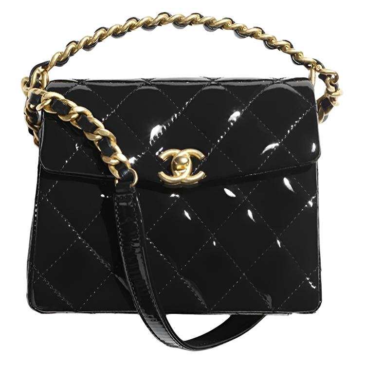 CHANEL Patent Leather Calfskin Flap Bag, Shoulder Bag, Crossbody Bag, Handbag Mini Women's Black