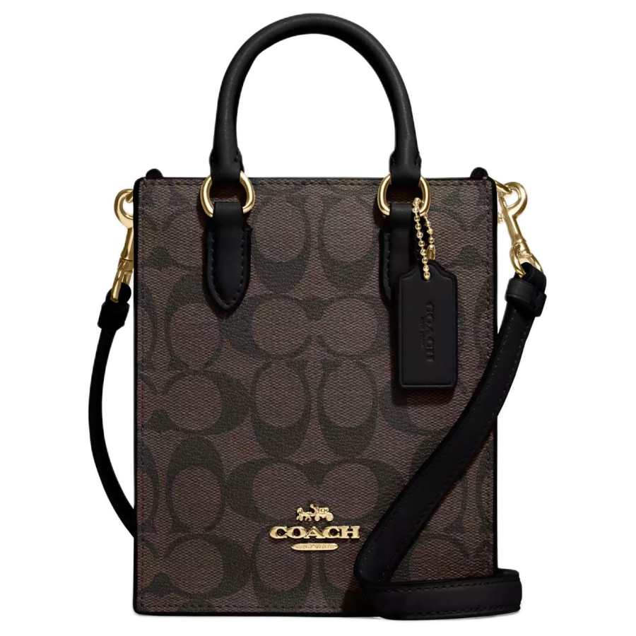COACH N/S Coated Canvas With Smooth Leather Tote Handbag Mini Women's Black
