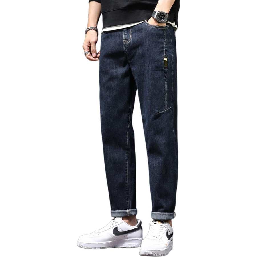 Tonlion Jeans Unisex Navy Blue Moderate Straight Fit Pants