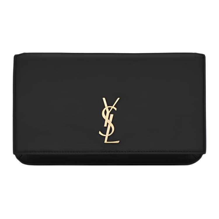 SAINT LAURENT CASSANDRA Calfskin Smooth Finish Leather Crossbody Cell Phone Pouch Women's Black
