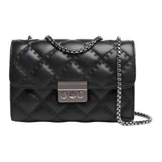 AOKANG Cow Leather Shoulder Bag, Shoulder Bag Regular Small Size Women's Milkshake White/Classic Black