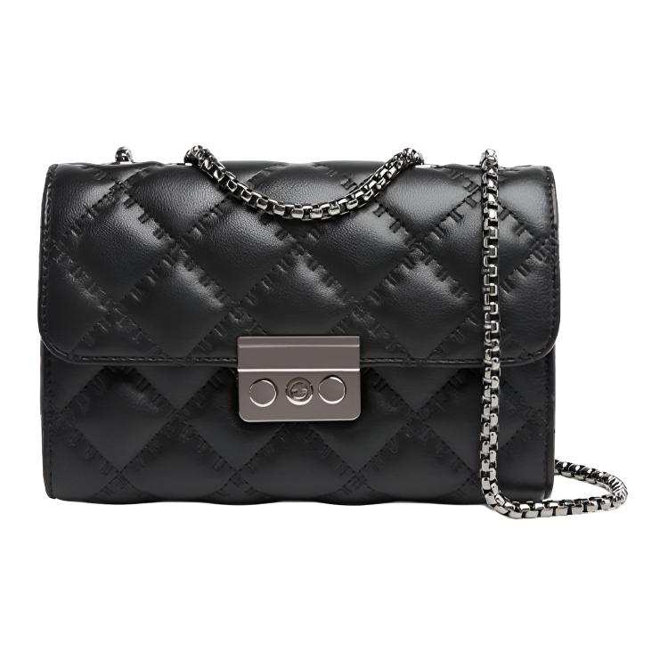 AOKANG Cow Leather Shoulder Bag, Shoulder Bag Regular Small Size Women's Milkshake White/Classic Black