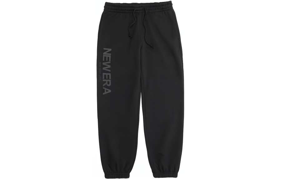 New Era FW23 Letter Logo Fleece Lined Thermal Elastic Cuff Casual Pants Unisex Black