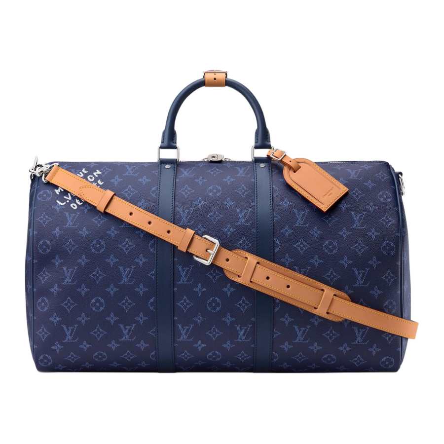 LOUIS VUITTON Keepall Coated Canvas One Shoulder Handbag Men's Sea Blue