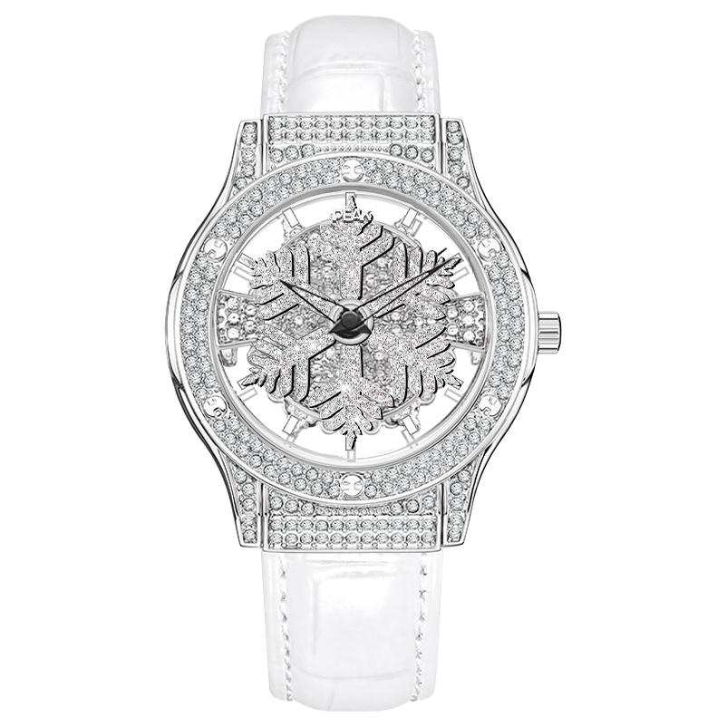 PEAK PEAK Snowflake Quartz Movement Leather Strap Watch Women's Watch Skeleton Dial