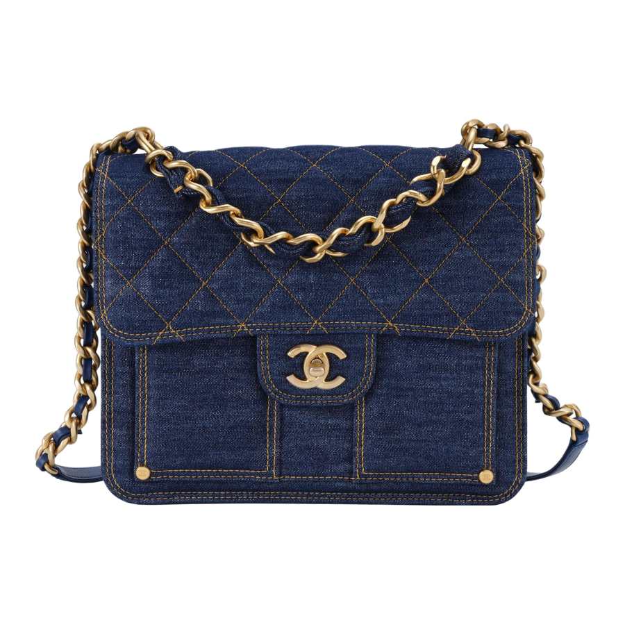 CHANEL CHANEL Denim Material Gold Metal Backpack Unisex Blue Silver