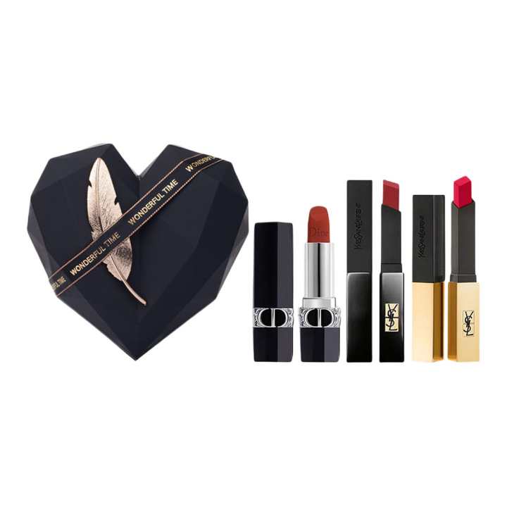 DIOR DIOR Vivid Blue Gold/Gold Bar/Small Black Stripes Lipstick Obsidian Heart Box Makeup Sets Velvet Natural Long Lasting