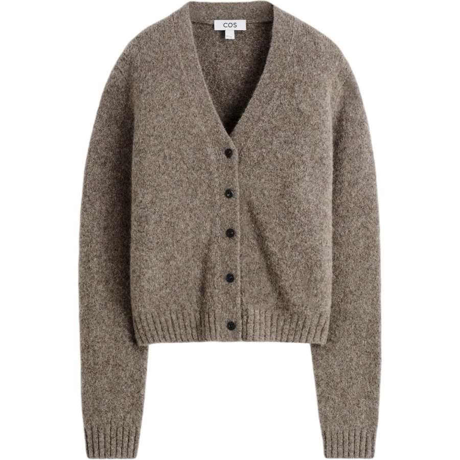 COS Knitwear Women's Taupe V Neck Moderate Cardigan