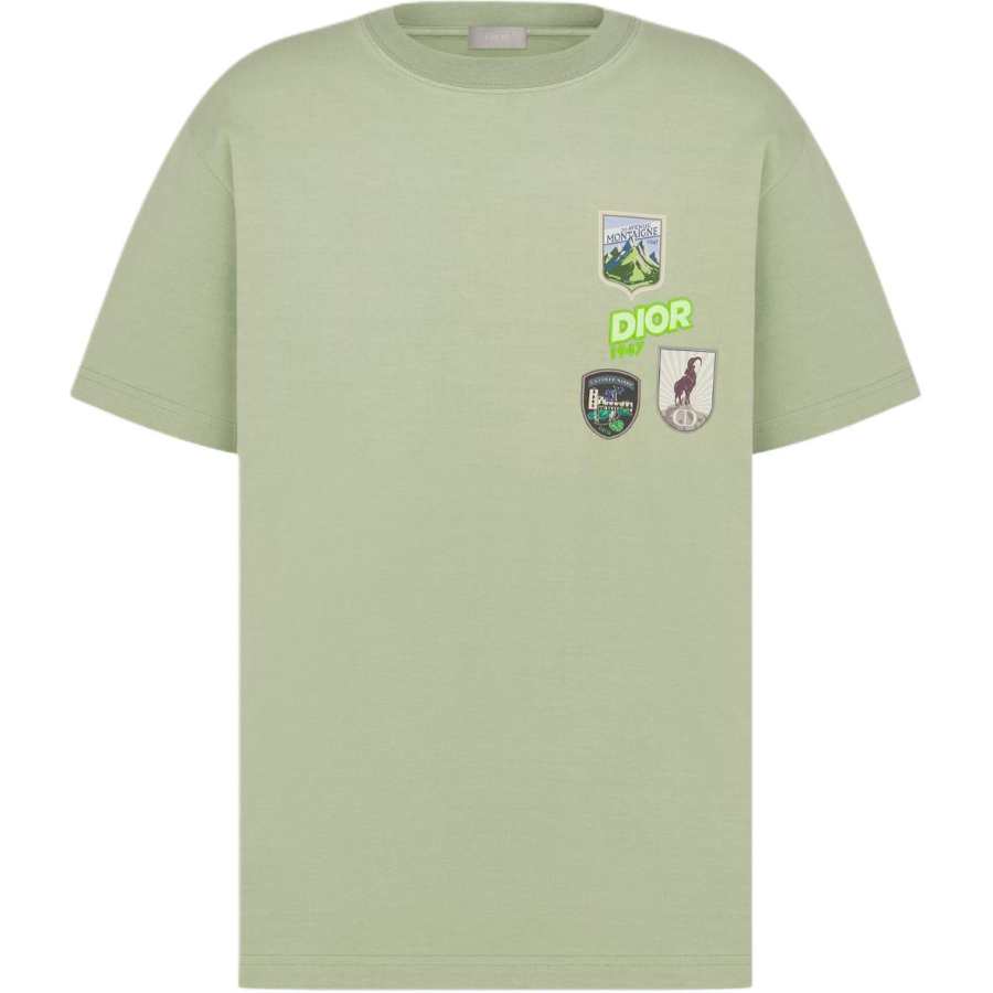 DIOR T Shirts Men's Green Crew Neck Moderate Straight Fit