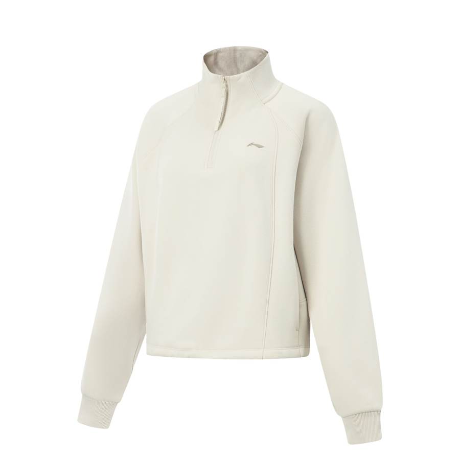 Li-Ning Li Ning Fitness Series Fleece Lined Thermal Temperature Lock Dry And Fresh Loose Fit Stand Collar Sweatshirt Women's