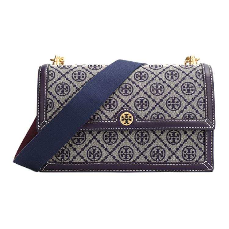 TORY BURCH T Monogram Fabric, Cow Split Leather Crossbody Bags Women's Marine Blue