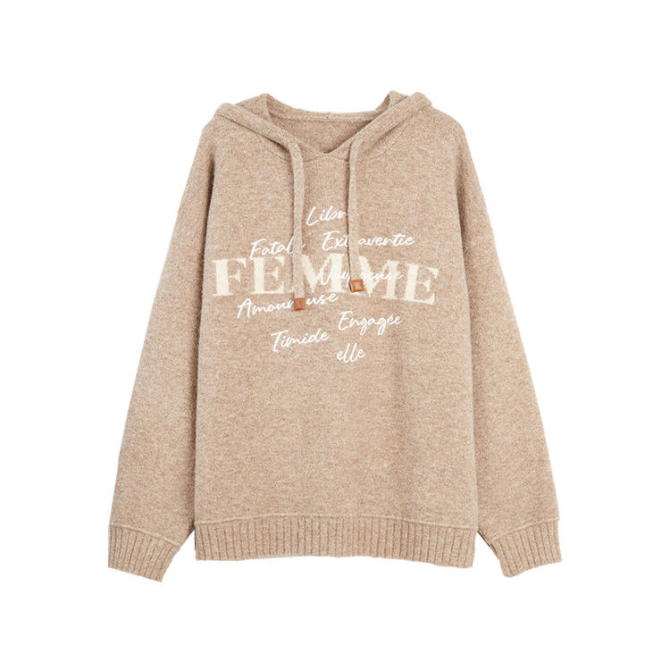 ELLE Knitwear Women's Coffee Hooded Moderate