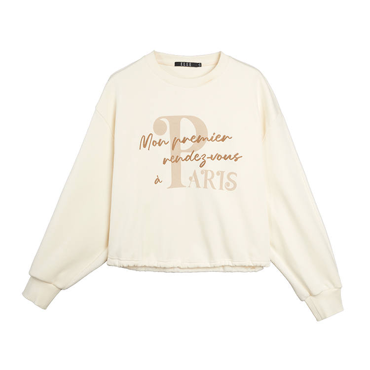ELLE Sweatshirts Women's Ecru Crew Neck Moderate