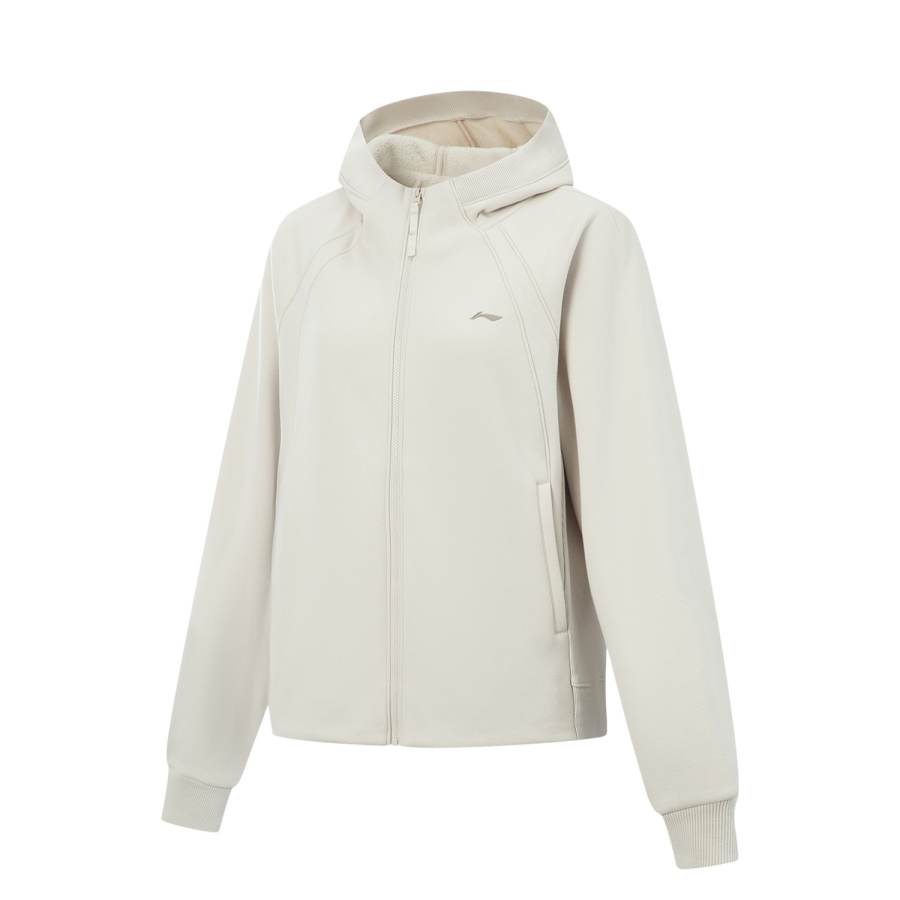 Li-Ning Li Ning Fitness Series Fleece Lined Thermal Loose Fit Long Sleeved Hooded Athleisure Stitching Sweatshirt Women's