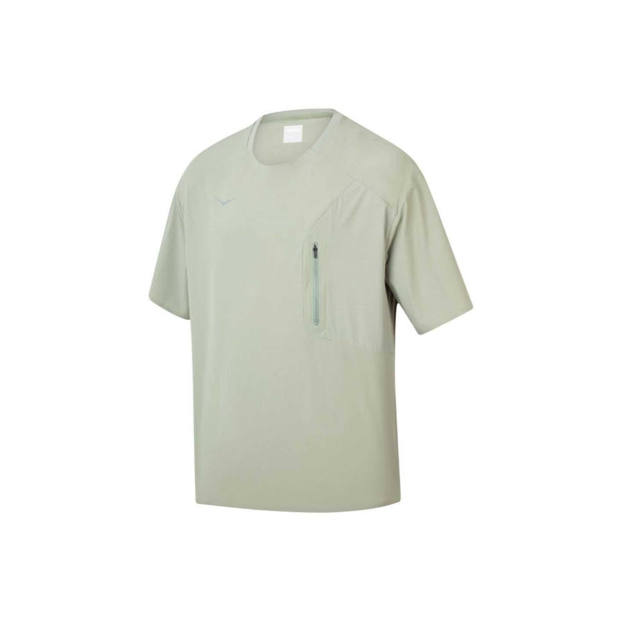 HOKA ONE ONE T Shirts Men's Seaweed Green Crew Neck Moderate Straight Fit
