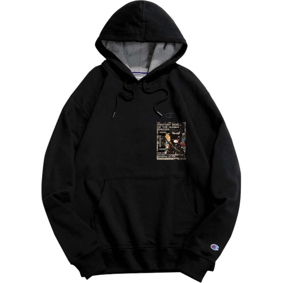 Champion Sweatshirts Unisex Black Hooded Thickened Heavyweight