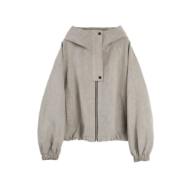 ELLE Cropped Coats Women's Medium Gray Hooded Moderate