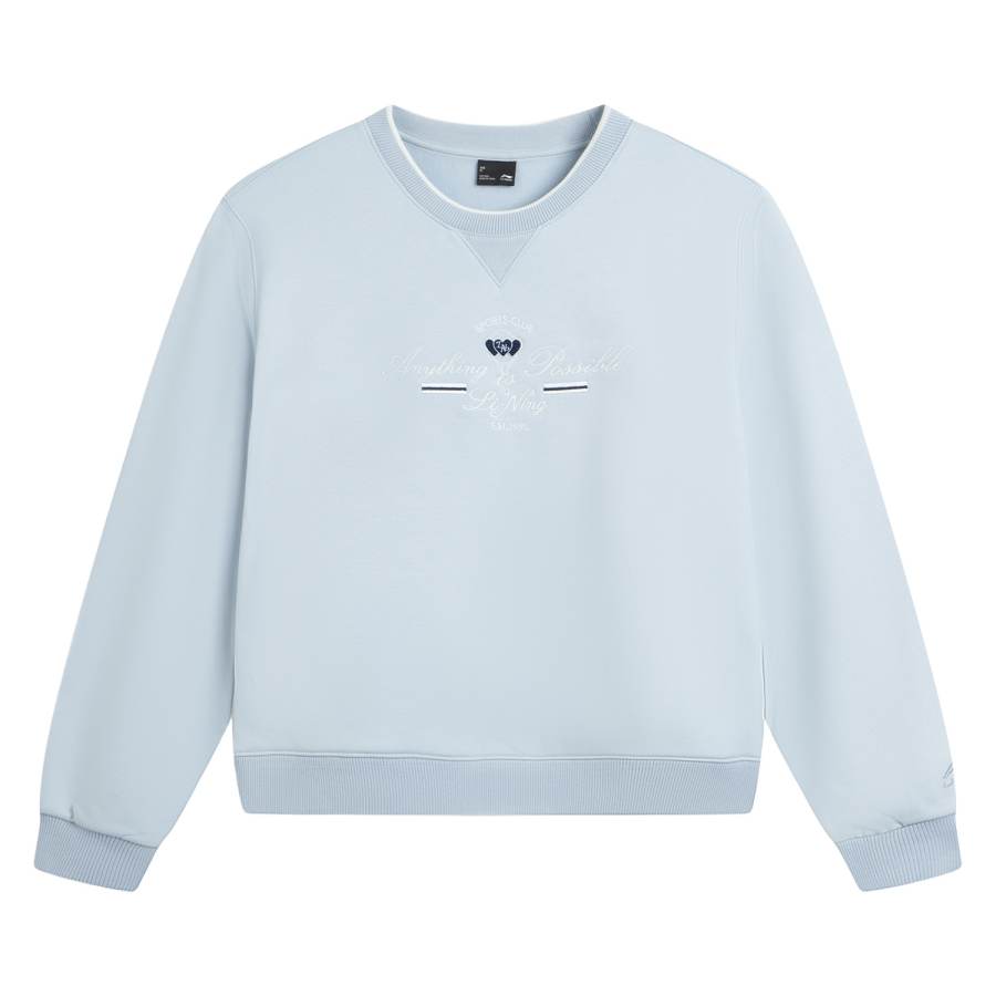 Li-Ning Li Ning Sports Life Collection Fleece Lined Thermal Loose Fit Crew Neck Embroidery Print Letter Long Sleeved Sweatshirt