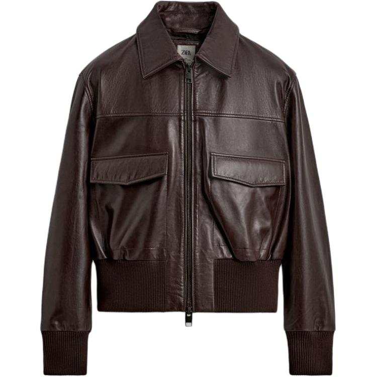 ZARA ZARA Leather Jackets Men's Brown Lapel Moderate