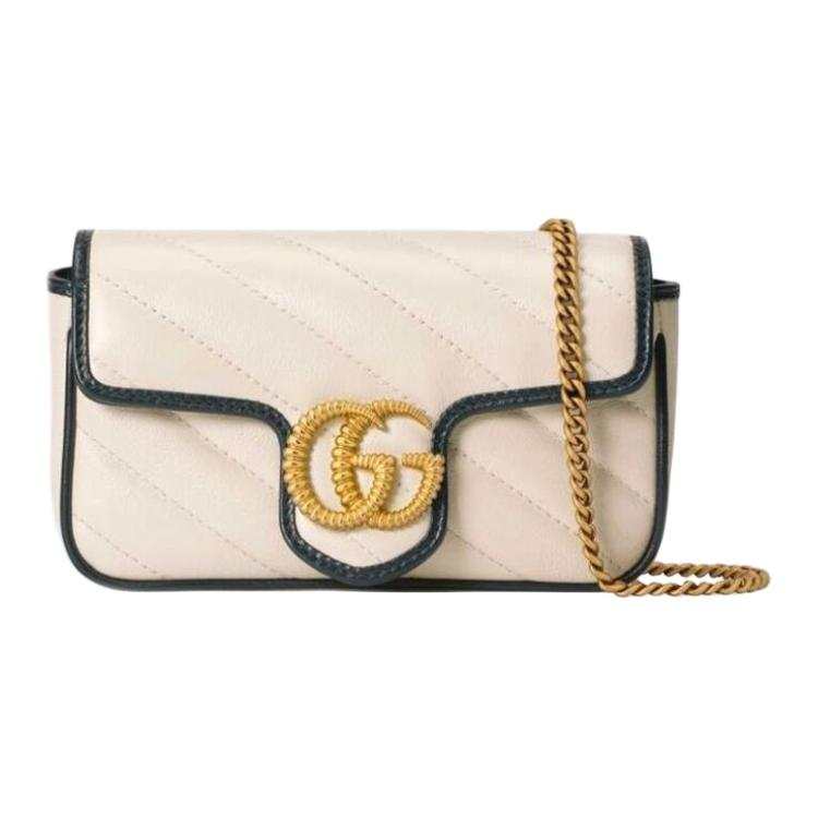 GUCCI GG Marmont Quilted Leather Shoulder Bag Extra Mini Women's White & Blue