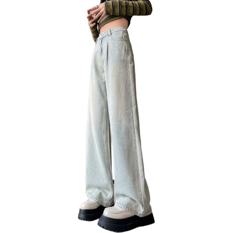 Tonlion Jeans Women's Vintage Light Blue Moderate Wide Leg Pants