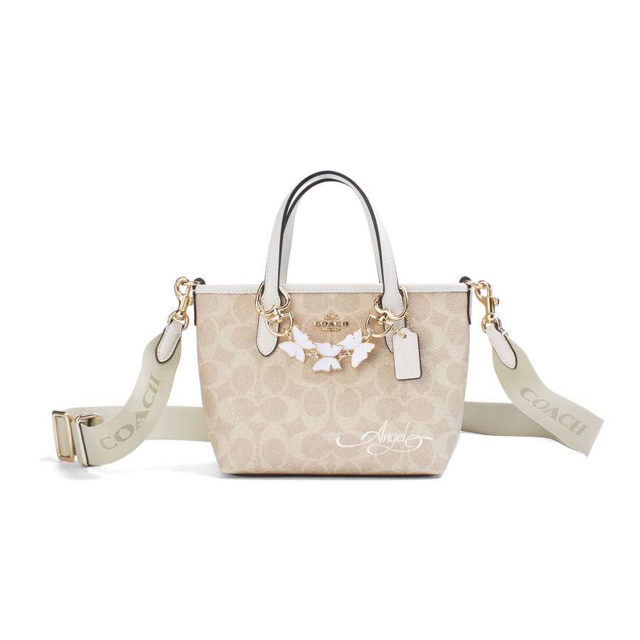 COACH City Coated Canvas Handbag Mini Women's Sand & Chalk White